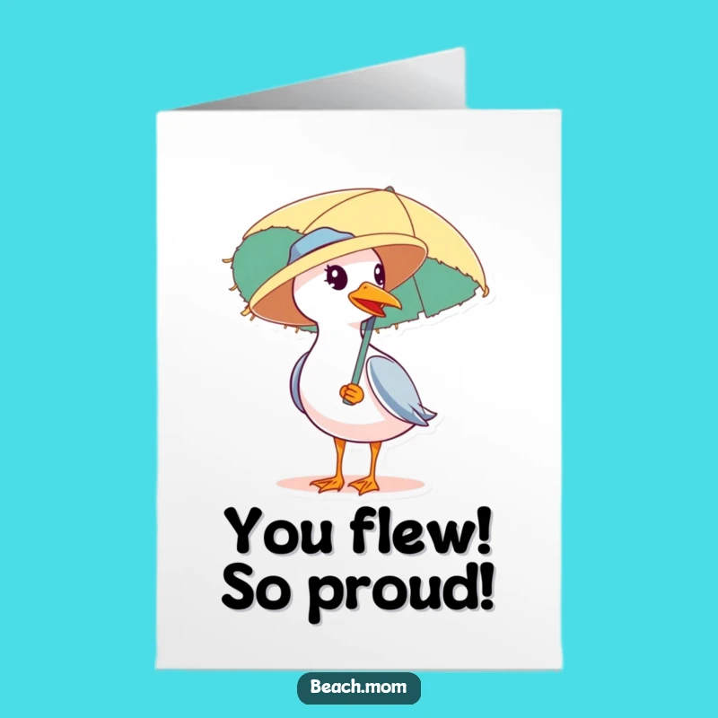 Beach Bound Congrats! Free Printable Card: Seagull Umbrella, Sunny Downloadable Cheers!