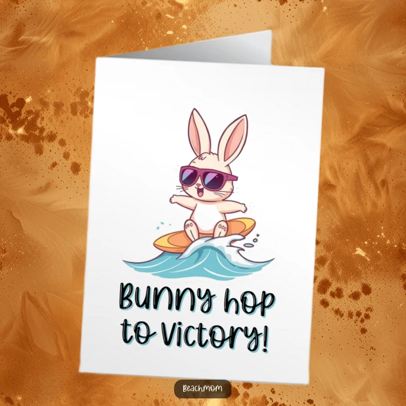 Funny Free Printable Congratulations Card: Bunny in sunglasses surfing a wave, cool animal celebration.