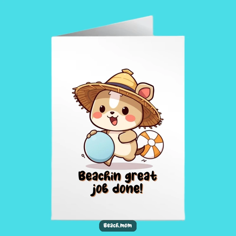 Free Printable Congrats Card: Beach Animal Chasing Ball - Humorous Greeting