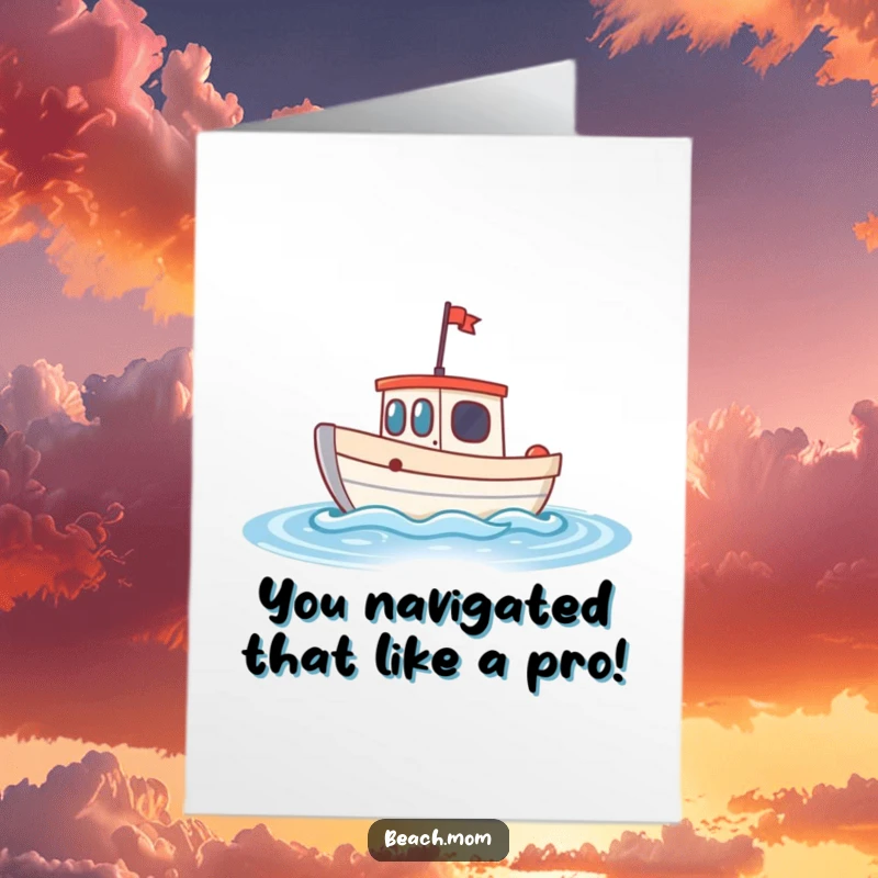 Funny Free Printable Congratulations Card: A little boat cheerfully bobbing on sparkling waves, symbolizing a successful voyage.