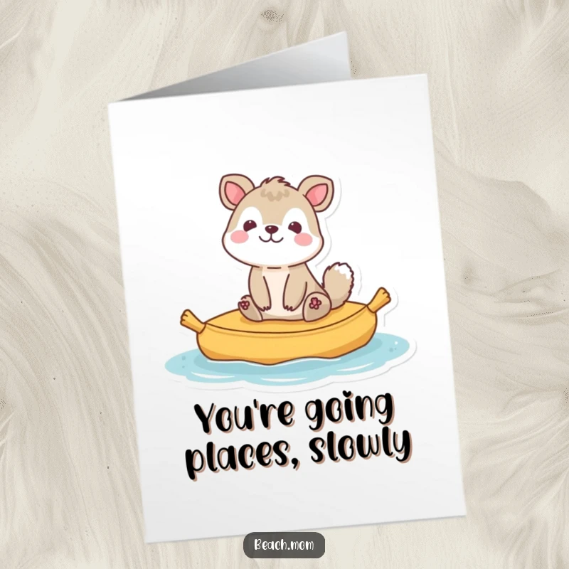 Funny Free Printable congratulations card: an animal character joyfully bobbing on a raft, celebrating success with a smile.