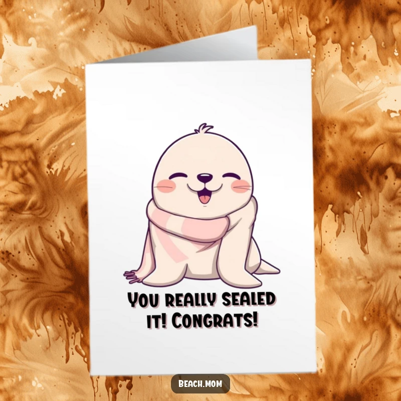 Funny Free Printable Congrats Card: A charming seal in a beach towel winks, celebrating your awesome achievement.
