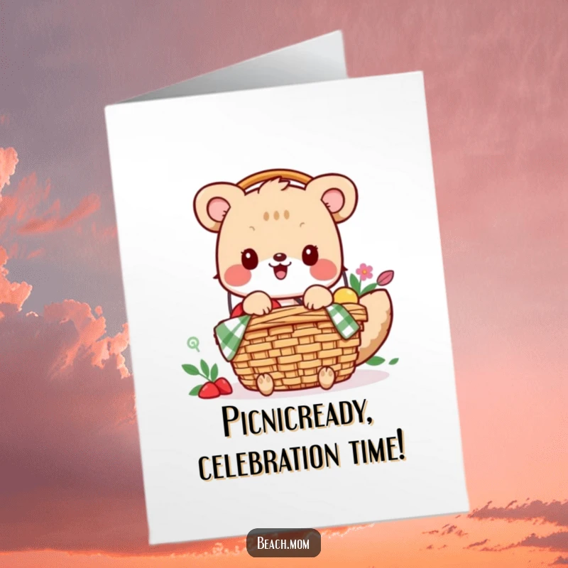 Funny Free Printable Congratulations Card: Excited animal packing a picnic basket, ready for a celebratory feast. Unique downloadable congratulations.