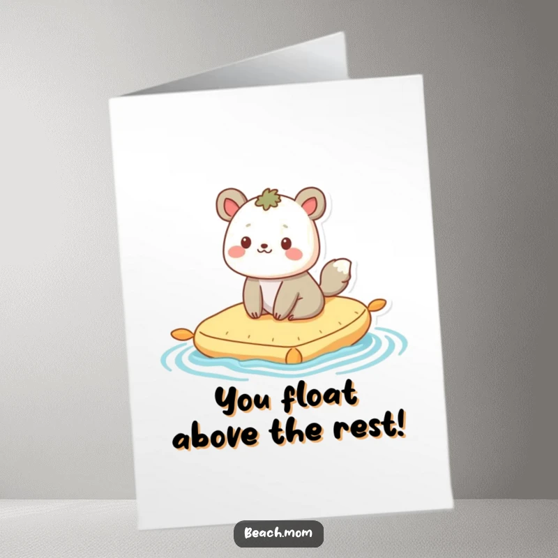 Funny Free Printable Congratulations Card: Joyful animal bobbing happily on a raft. Relaxed downloadable congratulations.