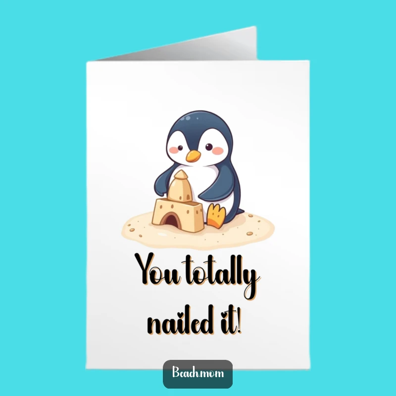 Free Printable Penguin Congratulations Card: Funny Sandcastle Builder Downloadable Gift