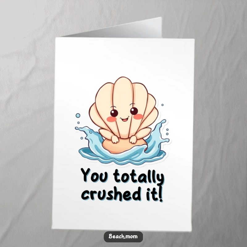 Funny Free Printable Congratulations Card with a smiling seashell character making a playful splash in the water.