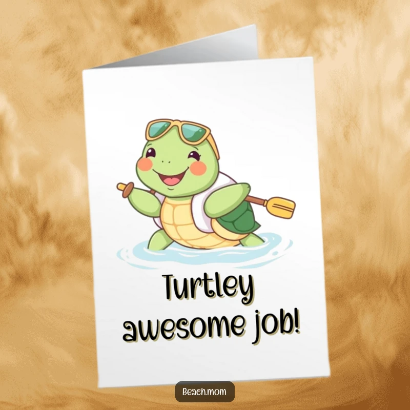 Funny Free Printable Congratulations Card: Joyful turtle in floatie paddles with enthusiasm, celebrating a milestone.