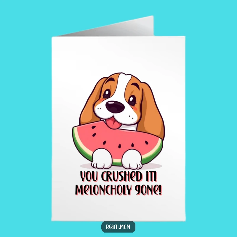 Free Printable Congrats Card - Refreshing Basset Hound & Watermelon Celebration Downloadable