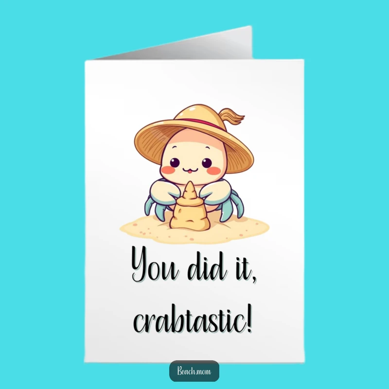 Kawaii Crab Congrats Card Free Printable: Sun Hat Character Downloadable Greeting