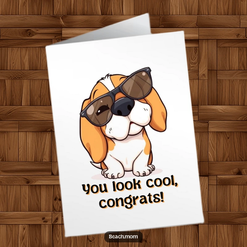 Free Printable Congratulations Card: A Basset Hound winks playfully, sunglasses perched on its nose.