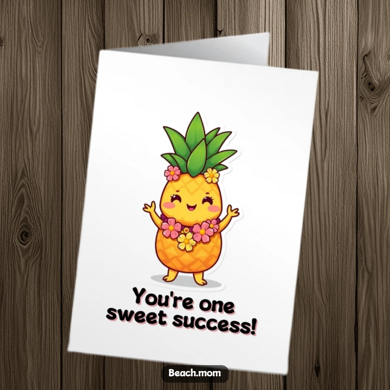 Funny Free Printable Congratulations Card: A cheerful pineapple in a lei, swaying rhythmically to a hula beat.