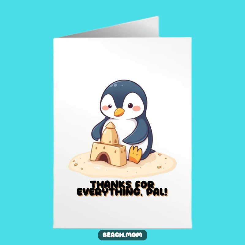 Free Printable Penguin Thank You Card: Funny Sandcastle Builder Downloadable Gift