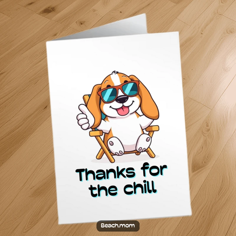 Funny Free Printable Thank You Card: Basset Hound in sunglasses giving thumbs up from a beach chair