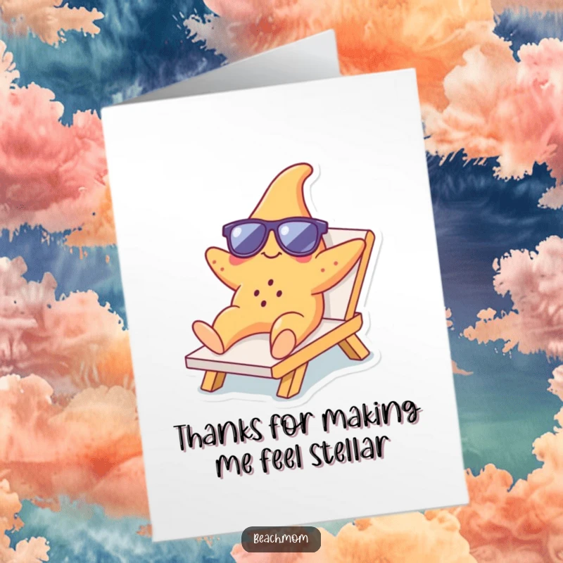 Funny Free Printable Thank You Card: Starfish with sunglasses relaxing, offering a cool and humorous expression of thanks.