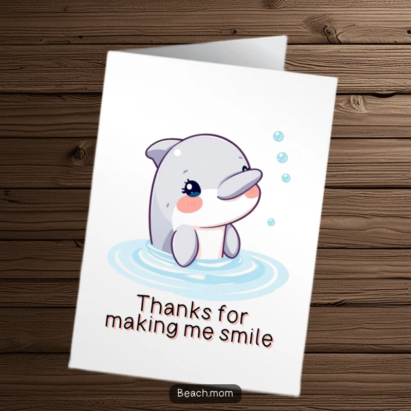 Funny Free Printable Thank You Card: Dolphin blowing a stream of thank you bubbles.