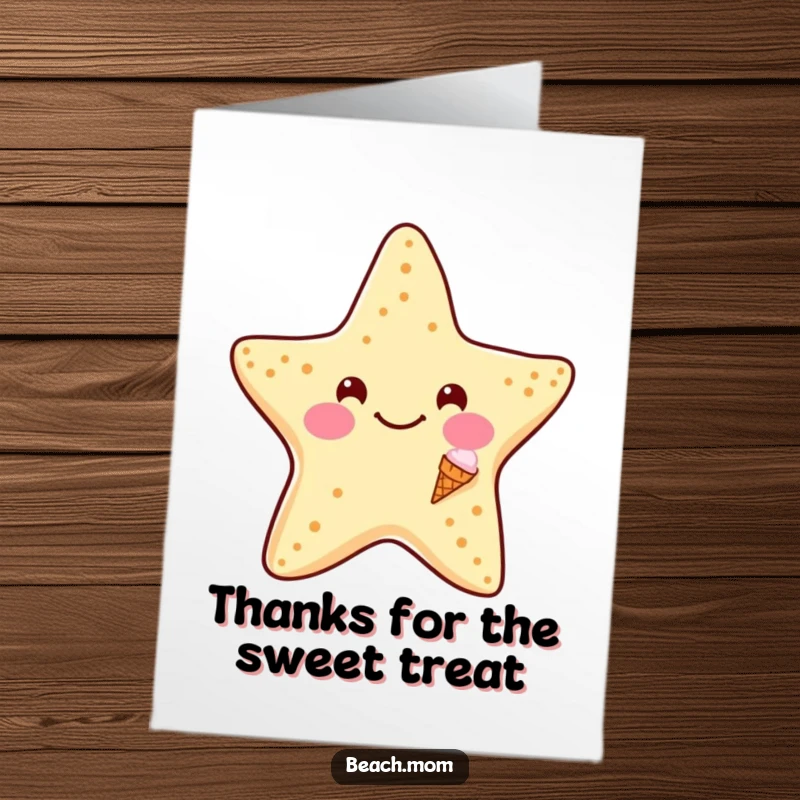 Funny Free Printable Thank You Card: A starfish happily wearing an ice cream cone, offering a sweet and funny expression of gratitude.