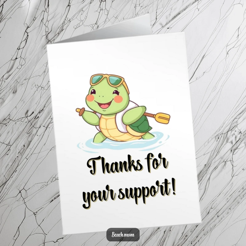 Funny Free Printable Thank You Card: Joyful turtle in floatie paddles enthusiastically, sending thanks.