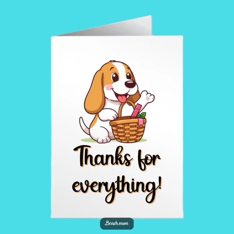 Grateful Free Printable Basset Hound Thank You Card: Picnic Offering Downloadable Gift