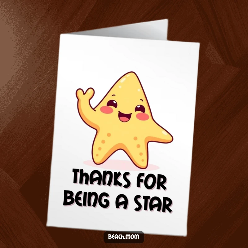 Funny Free Printable Thank You Card: A happy starfish doing a joyful little wave with a tentacle, sending thanks from the sea.