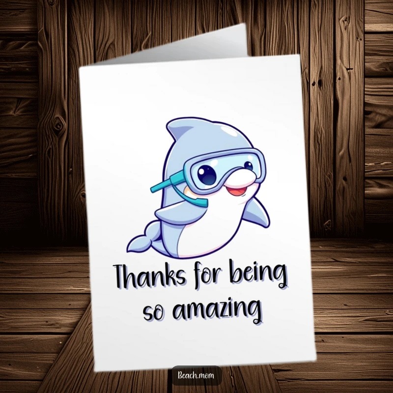 Funny Free Printable Thank You Card: Dolphin wearing a snorkel mask, excitedly waving a flipper to express sincere, fun-filled thanks.