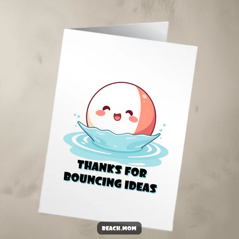 Funny Free Printable Thank You Card featuring a Kawaii beach ball character bouncing happily on water.