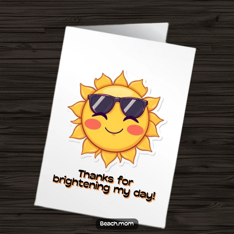 Funny Free Printable Thank You Card: Sun wearing sunglasses winking, sending warm thanks. Bright and downloadable.