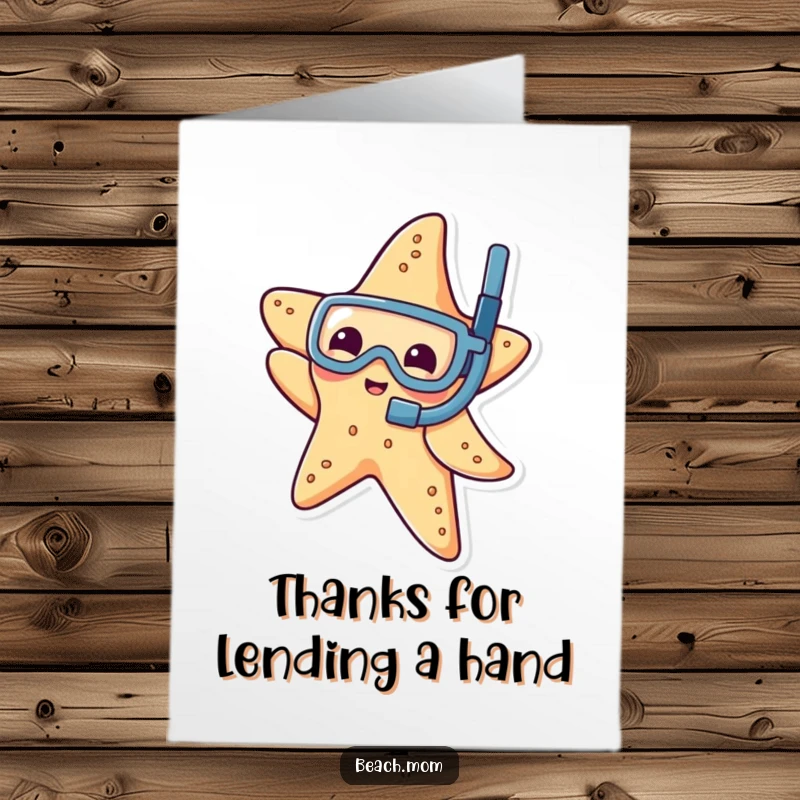 Funny Free Printable Thank You Card: A starfish wearing a snorkel dips its arm, expressing gratitude humorously.