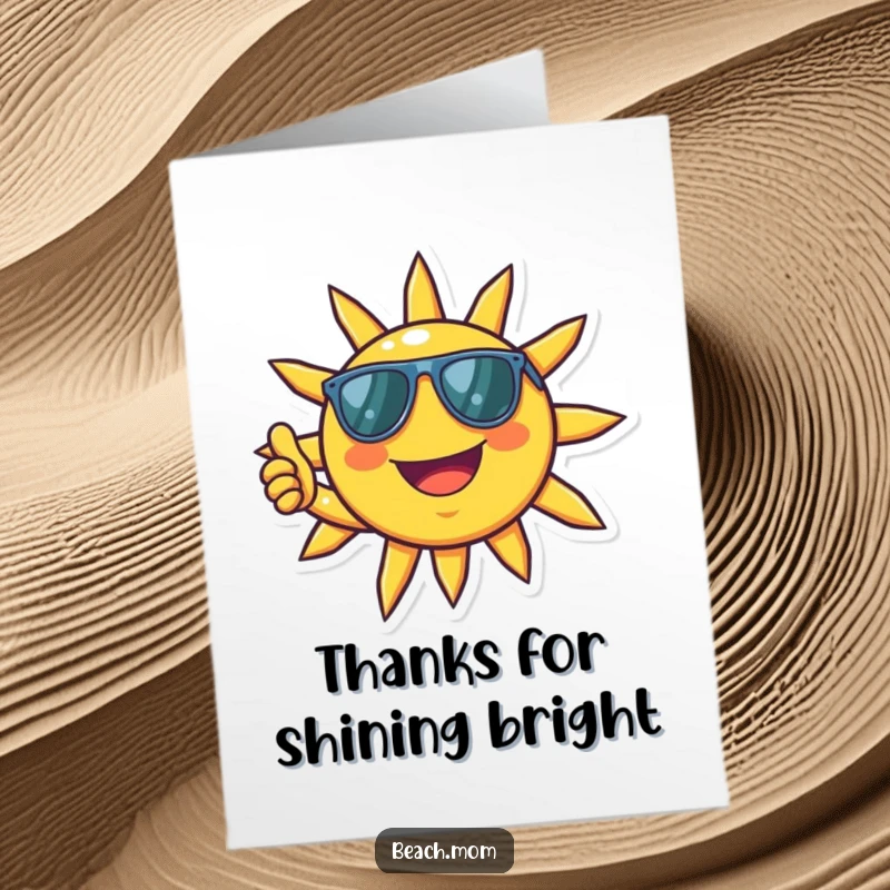 Funny Free Printable Thank You Card: A smiling sun wearing sunglasses gives a friendly thumbs up.