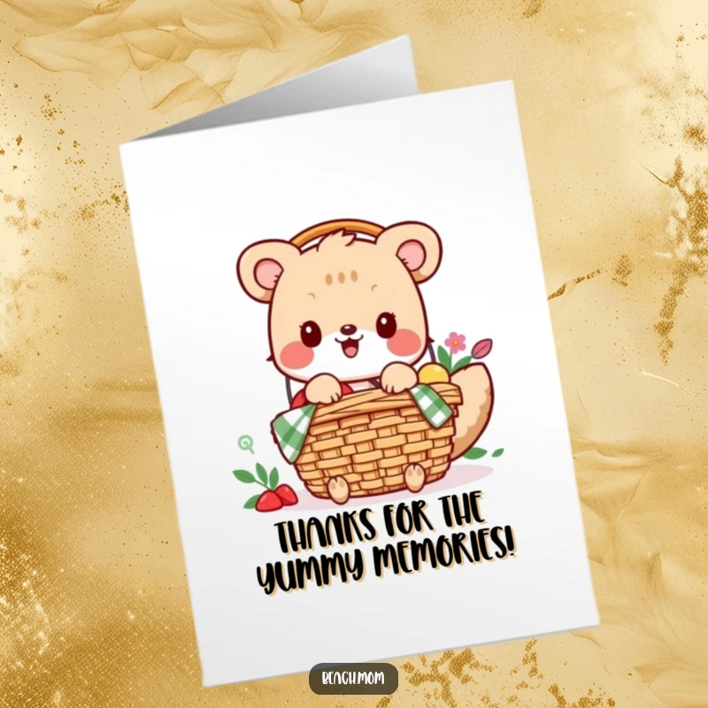 Funny Free Printable Thank You Card: Eager animal meticulously packing a picnic basket. Heartwarming DIY thank you card.