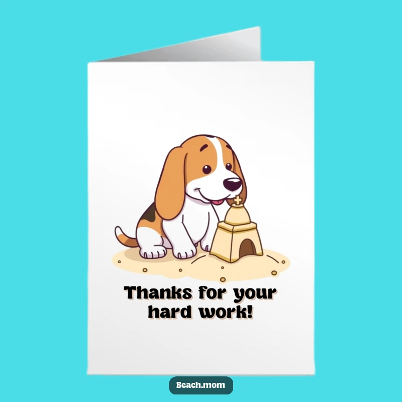 Free Printable Thank You Card - Focused Basset Hound Sandcastle Gratefulness Downloadable