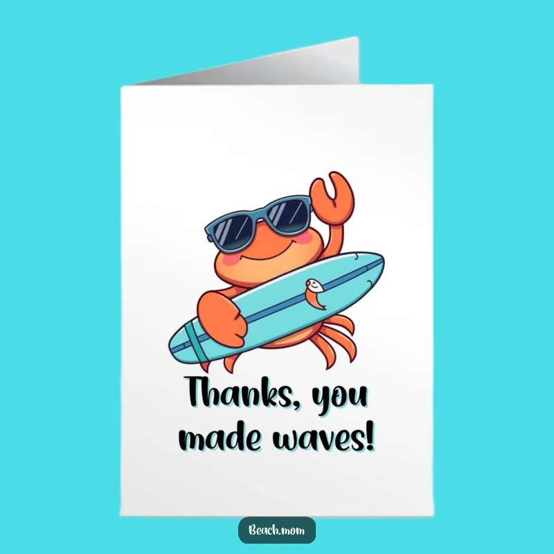 Free Printable Thank You Card: Cool Crab Surfer, Funny Downloadable Gift