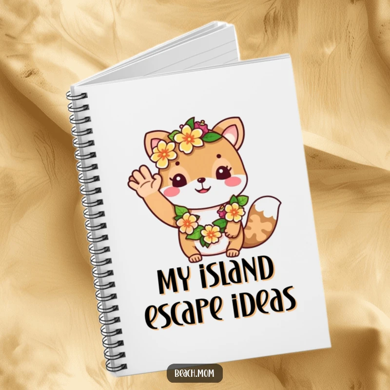 Funny notebook: An animal character wearing a flower lei waves hello, ready to capture all your tropical thoughts.