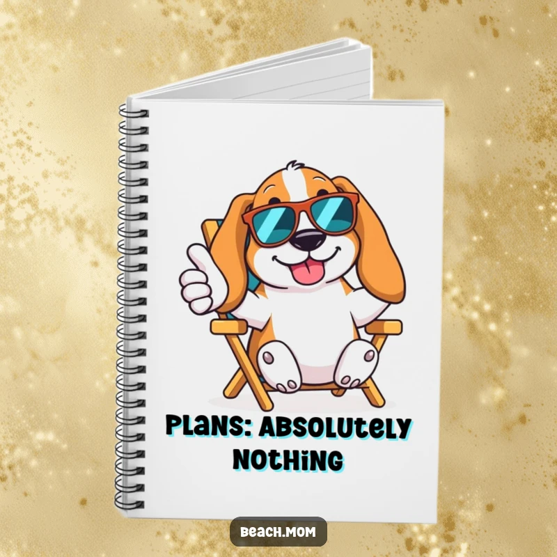 Funny Basset Hound notebook with a dog in sunglasses giving a thumbs up from a beach chair, ideal for jotting down cool ideas.