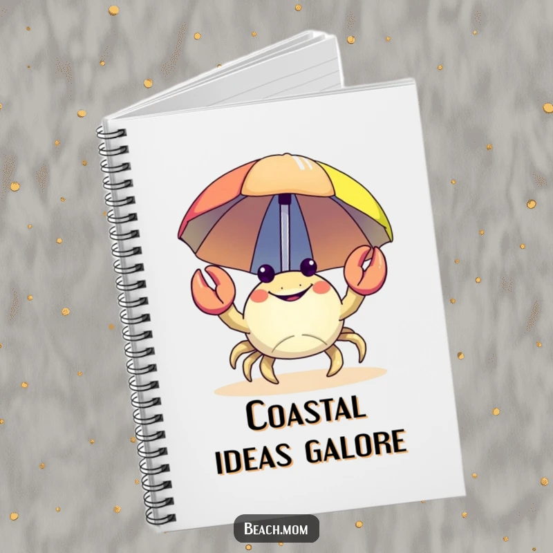 Funny Crab Notebook: A happy crab carrying a colorful beach umbrella, for note-taking.