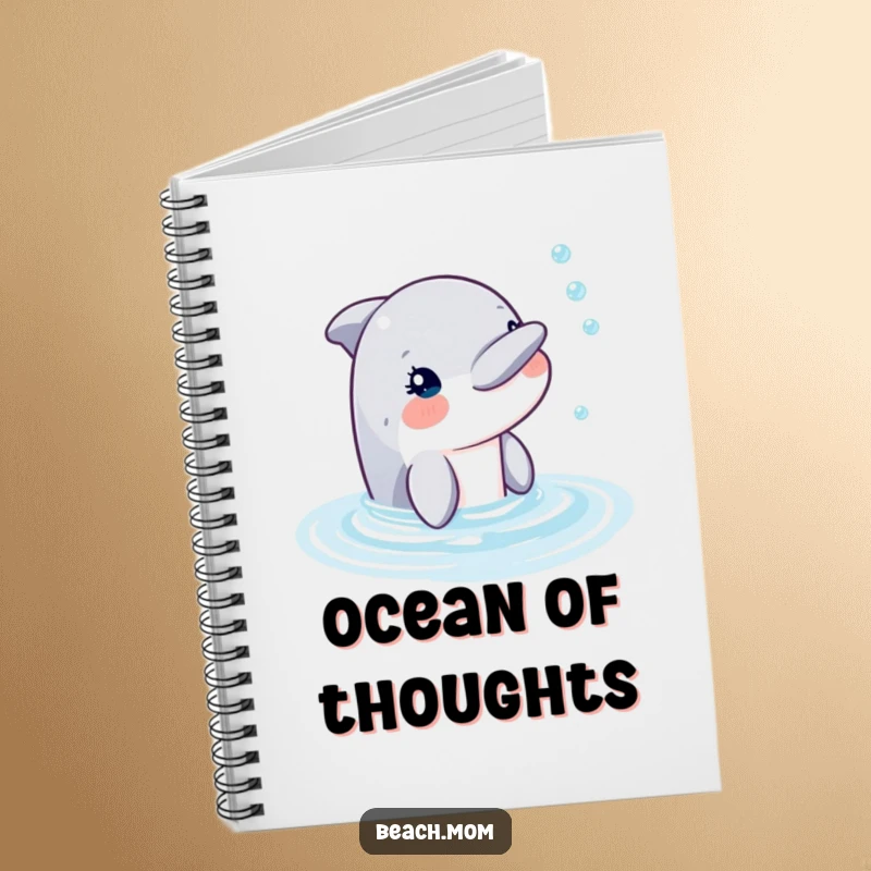 Funny dolphin notebook with a design of a dolphin blowing bubbles, perfect for jotting ocean-themed notes.
