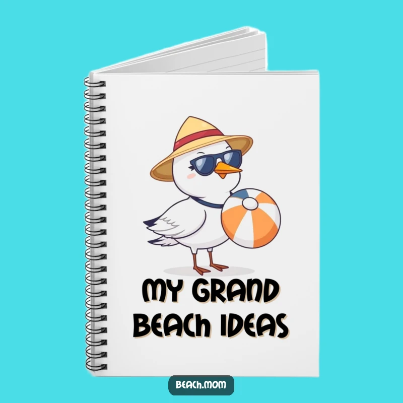 Funny Seagull Beach Ball Notebook - Journal Sun Hat Sunglasses Diary Gift