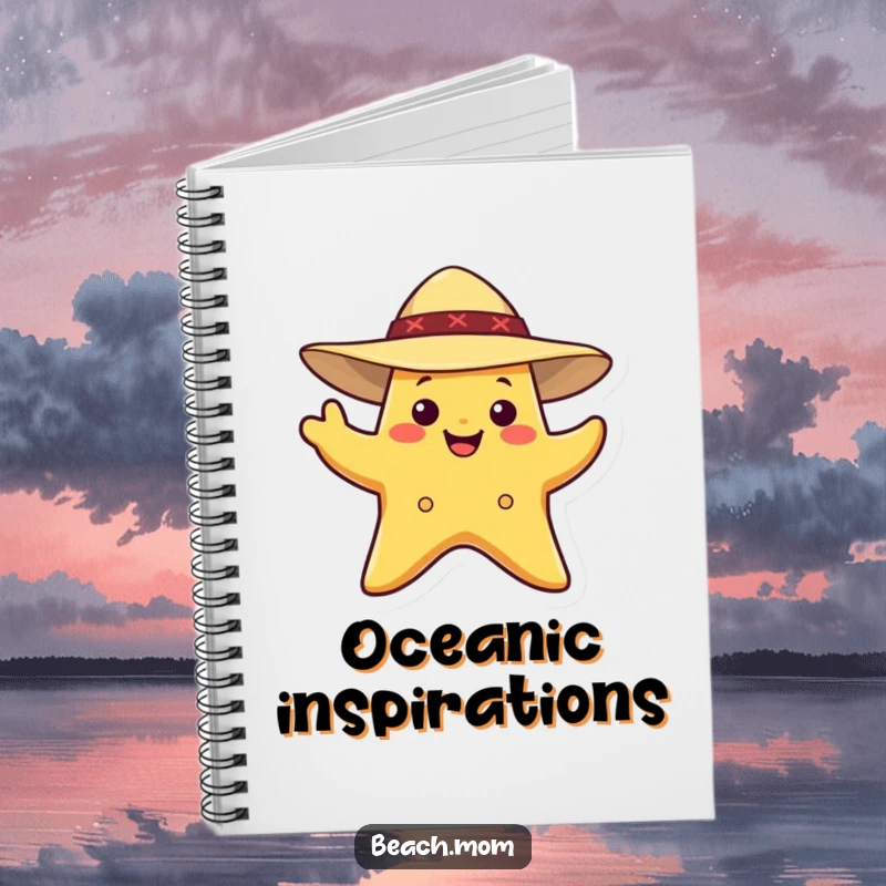Funny Starfish Notebook: A smiling starfish wearing a sun hat, waving, for note-taking.