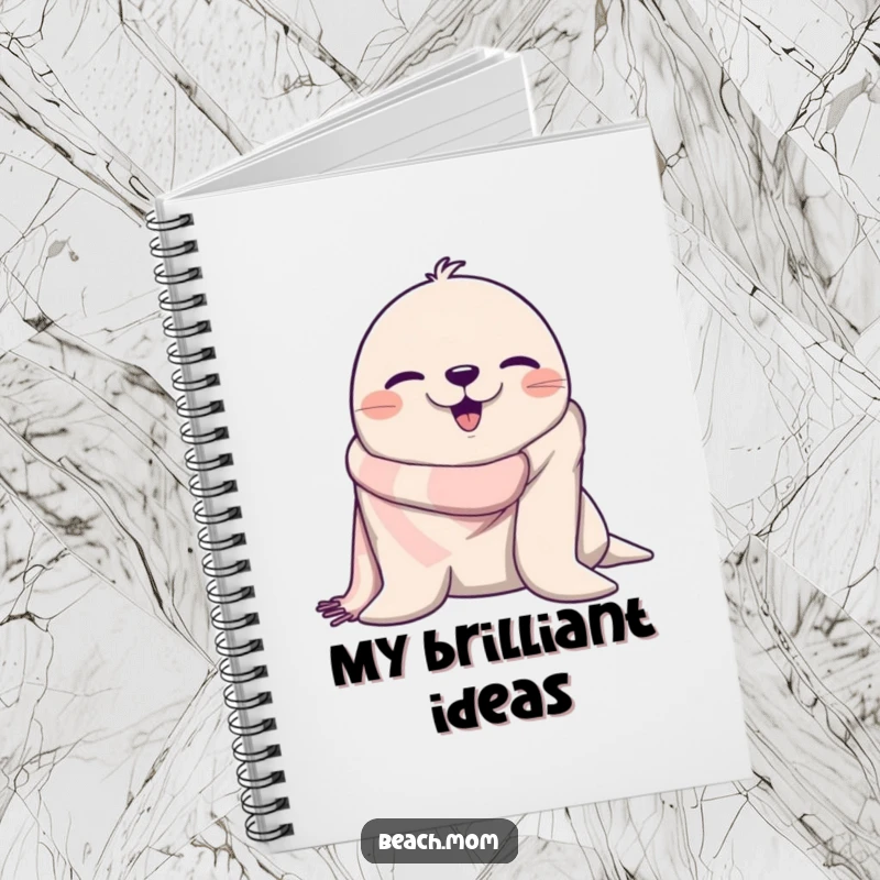 Funny seal wearing a beach towel and winking, ideal for a humorous and inspiring notebook for jotting down ideas.
