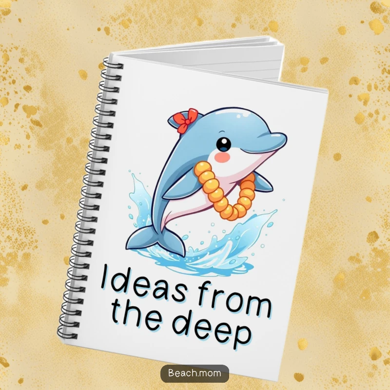 Funny Dolphin Notebook: A playful dolphin with a lei leaps from a water splash, inspiring funny notes and doodles.