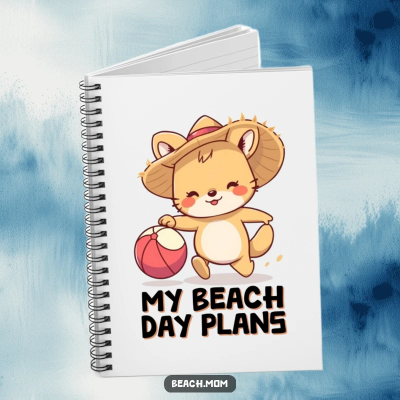 Funny notebook: An animal character sporting a straw hat joyfully pursues a beach ball, ready to capture your brilliant ideas.