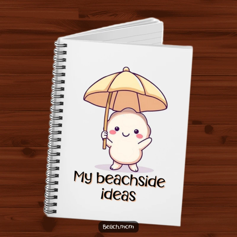 Funny smiling seashell notebook with a beach umbrella, perfect for notes or journaling, a humorous and practical accessory.