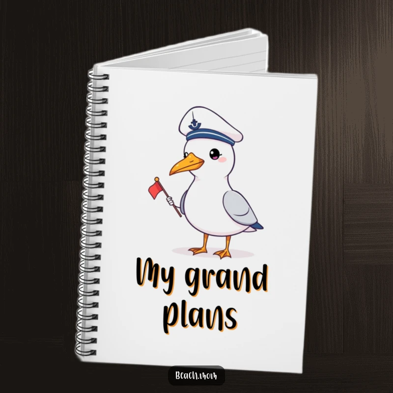 Funny gull wearing a sailor hat and holding a flag, perfect for a humorous and functional notebook for note-taking.