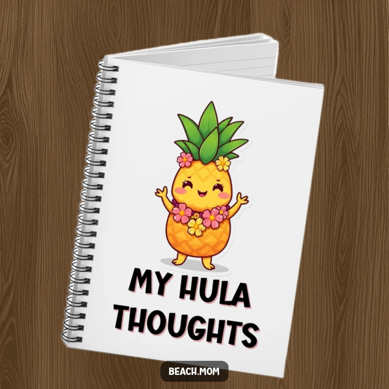 Funny pineapple hula notebook featuring a cute pineapple character dancing, perfect for jotting down notes with tropical flair.