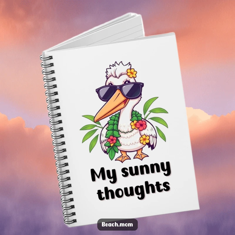 Funny notebook with a pelican in sunglasses and a lei, perfect for writing, planning, and tropical notes.