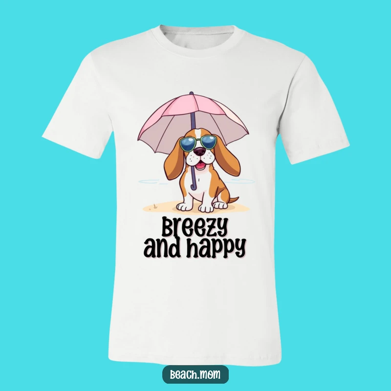 Funny Basset Hound Beach Umbrella T-Shirt: Relaxed Breeze Tee Gift