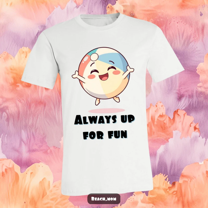 Funny beach ball character t-shirt, depicted mid-bounce with a huge grin, embodying pure summer joy, a great gift.