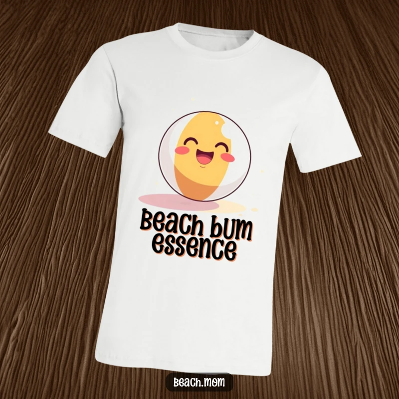 Funny Beach Ball T-Shirt: A smiling beach ball bounces joyfully on a sandy surface, capturing the essence of summer play.