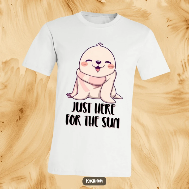 Funny beach seal winking with a towel, showcasing pure joy and humor on a comfortable graphic tee.