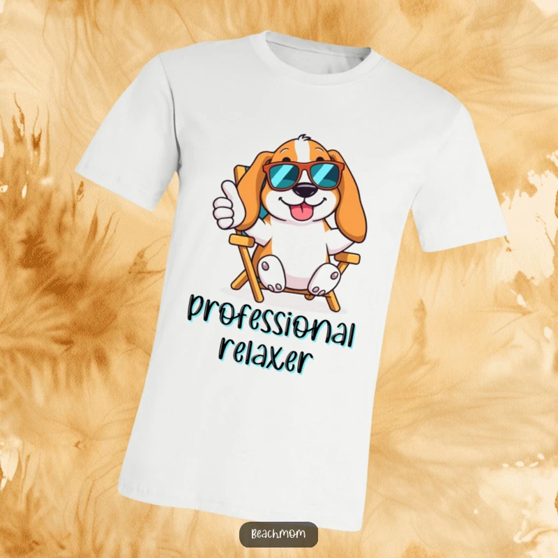 Funny Basset Hound t-shirt featuring a dog in sunglasses giving a thumbs up from a beach chair, radiating cool confidence.