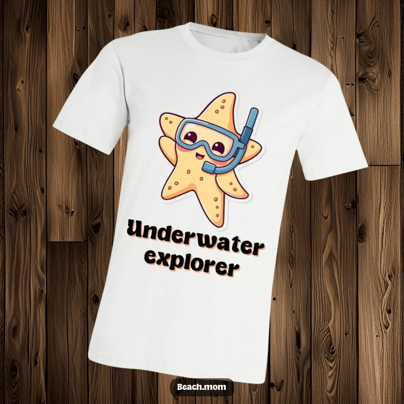 Funny t-shirt featuring a playful starfish wearing a tiny snorkel, dipping its arm, celebrating marine life.